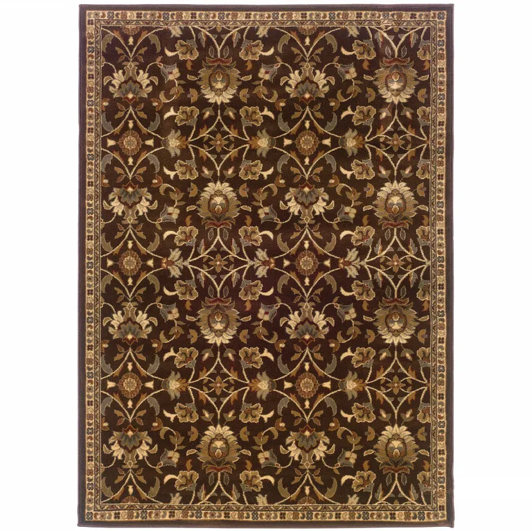 Brown Floral Power Loom Stain Resistant Area Rug Photo 1