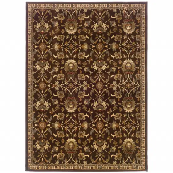 Brown Floral Power Loom Stain Resistant Area Rug Photo 1