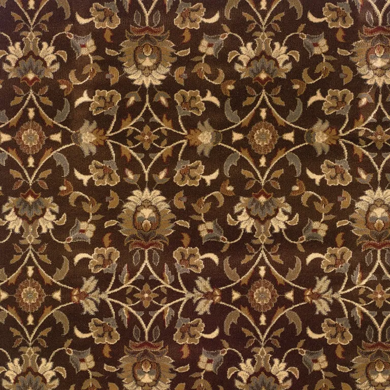 Brown Floral Power Loom Stain Resistant Area Rug Photo 3