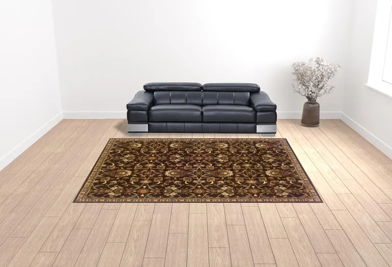 Brown Floral Power Loom Stain Resistant Area Rug Photo 2