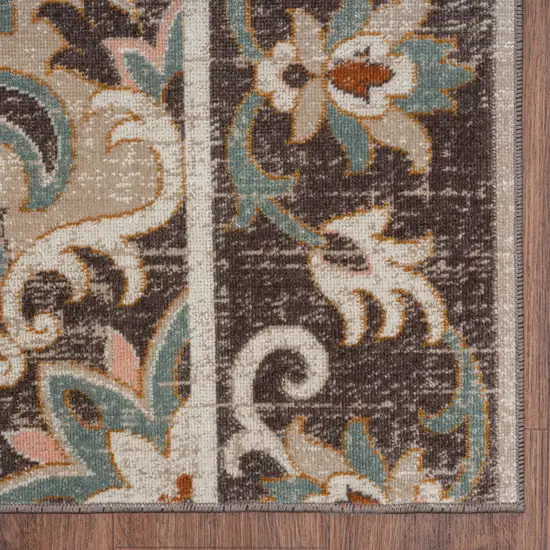 Brown Floral Stain Resistant Indoor Outdoor Area Rug Photo 3