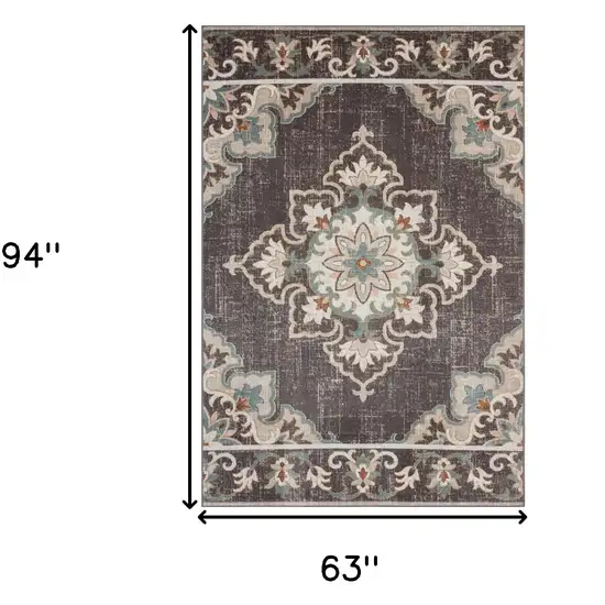 Brown Floral Stain Resistant Indoor Outdoor Area Rug Photo 9