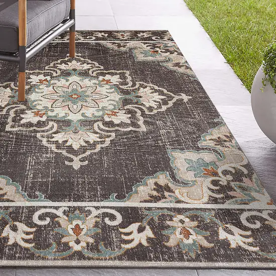 Brown Floral Stain Resistant Indoor Outdoor Area Rug Photo 8