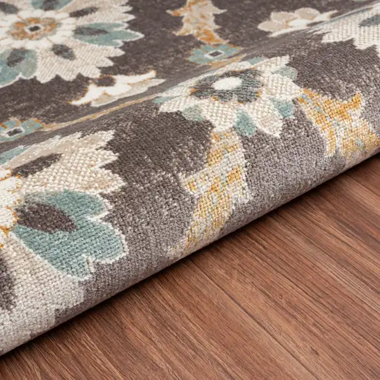 Brown Floral Stain Resistant Indoor Outdoor Area Rug Photo 6