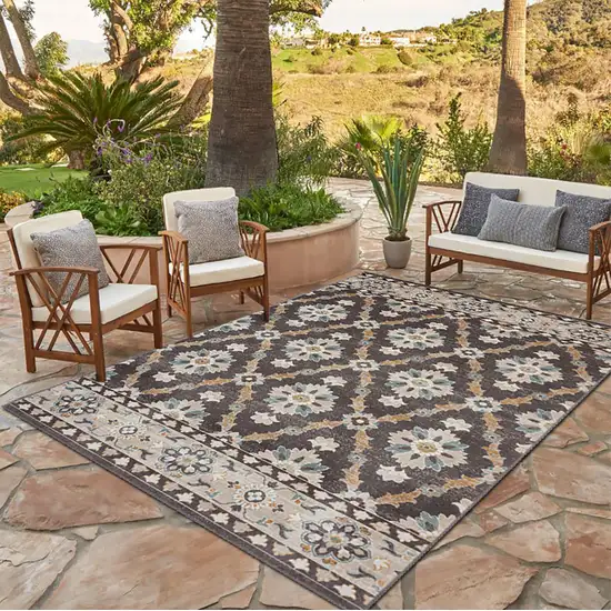 Brown Floral Stain Resistant Indoor Outdoor Area Rug Photo 8