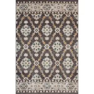 Photo of Brown Floral Stain Resistant Indoor Outdoor Area Rug