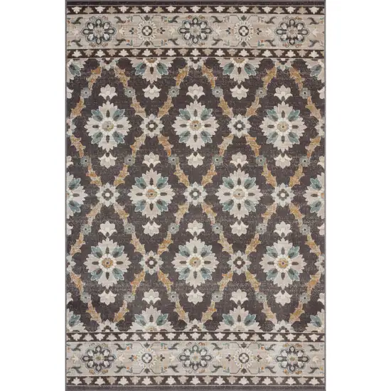 Brown Floral Stain Resistant Indoor Outdoor Area Rug Photo 1