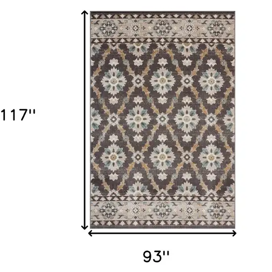 Brown Floral Stain Resistant Indoor Outdoor Area Rug Photo 9