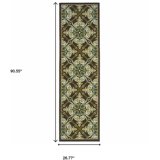 Brown Floral Stain Resistant Indoor Outdoor Area Rug Photo 4