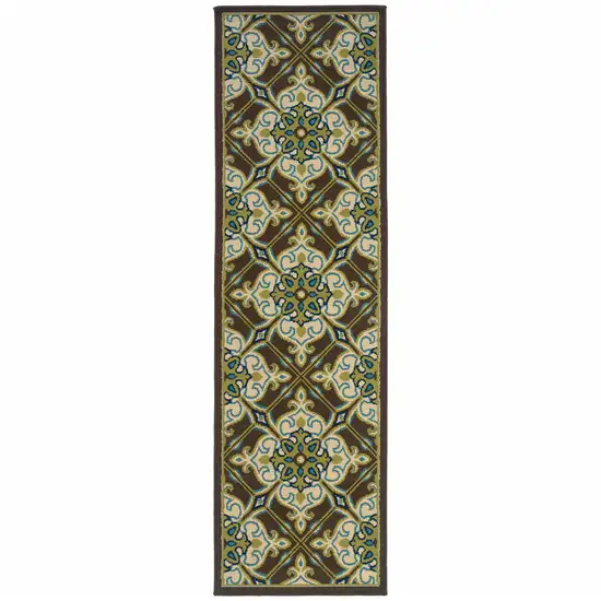 Brown Floral Stain Resistant Indoor Outdoor Area Rug Photo 1