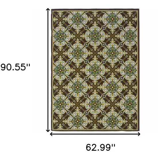 Brown Floral Stain Resistant Indoor Outdoor Area Rug Photo 5