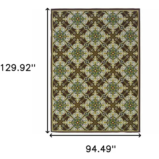 Brown Floral Stain Resistant Indoor Outdoor Area Rug Photo 5