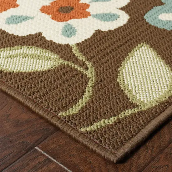 Brown Floral Stain Resistant Indoor Outdoor Area Rug Photo 3