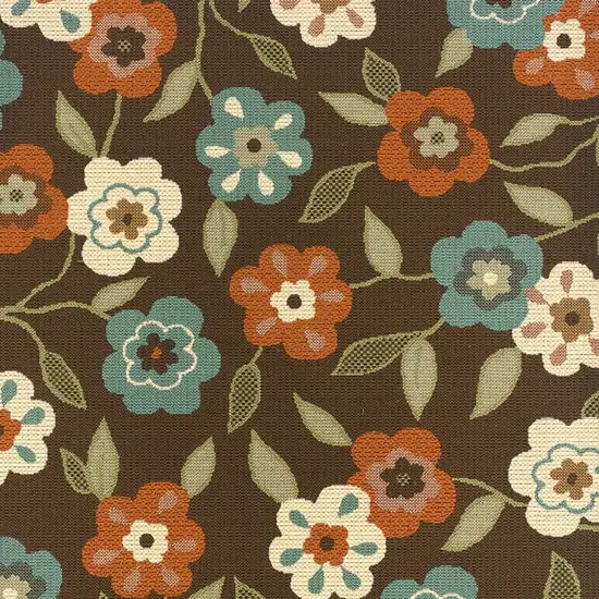 Brown Floral Stain Resistant Indoor Outdoor Area Rug Photo 7