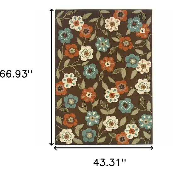 Brown and Ivory Floral Stain Resistant Indoor Outdoor Area Rug Photo 7