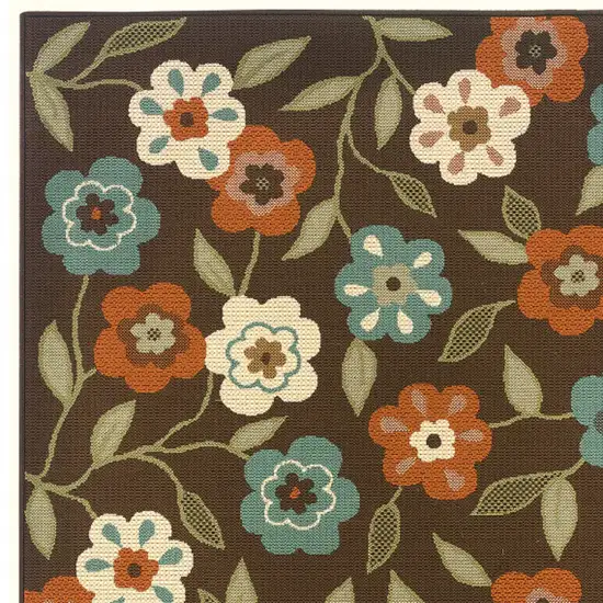 Brown and Ivory Floral Stain Resistant Indoor Outdoor Area Rug Photo 3