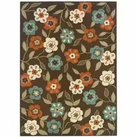 Photo of Brown Floral Stain Resistant Indoor Outdoor Area Rug