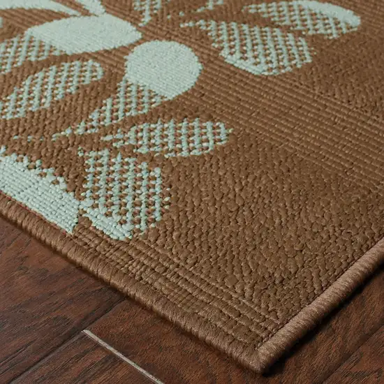 Brown Floral Stain Resistant Indoor Outdoor Area Rug Photo 3