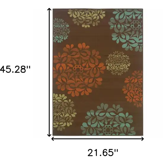 Brown Floral Stain Resistant Indoor Outdoor Area Rug Photo 6