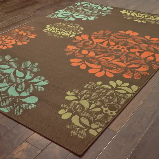 Brown Floral Stain Resistant Indoor Outdoor Area Rug Photo 4