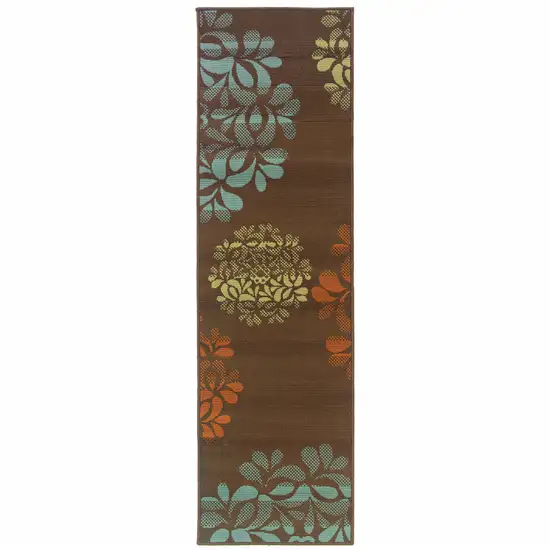 Brown Floral Stain Resistant Indoor Outdoor Area Rug Photo 1