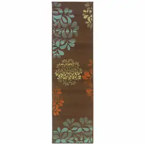 Photo of Brown Floral Stain Resistant Indoor Outdoor Area Rug