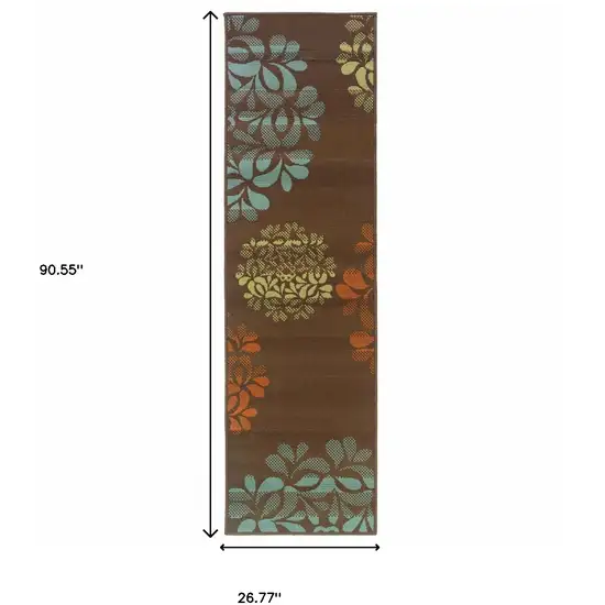 Brown Floral Stain Resistant Indoor Outdoor Area Rug Photo 4