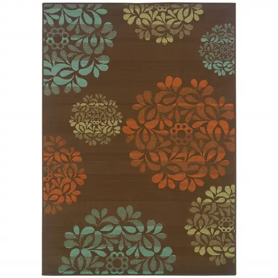 Brown Floral Stain Resistant Indoor Outdoor Area Rug Photo 5