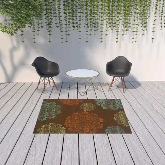 Brown Floral Stain Resistant Indoor Outdoor Area Rug Photo 2