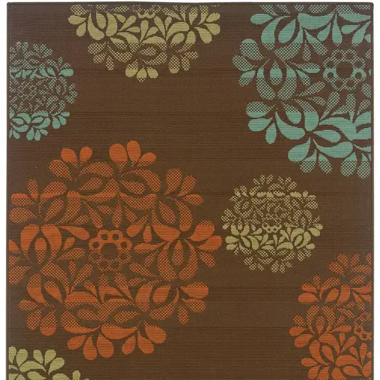 Brown Floral Stain Resistant Indoor Outdoor Area Rug Photo 5