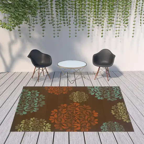 Brown Floral Stain Resistant Indoor Outdoor Area Rug Photo 2