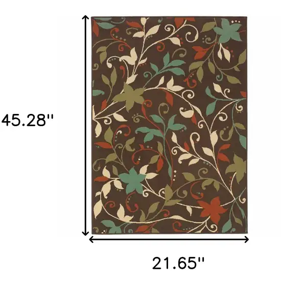 Brown Floral Stain Resistant Indoor Outdoor Area Rug Photo 4