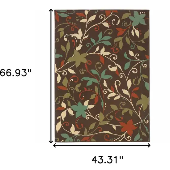 Brown Floral Stain Resistant Indoor Outdoor Area Rug Photo 4