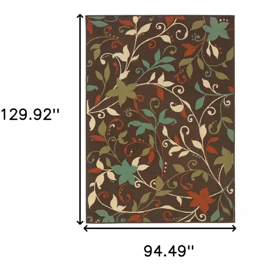 Brown Floral Stain Resistant Indoor Outdoor Area Rug Photo 4