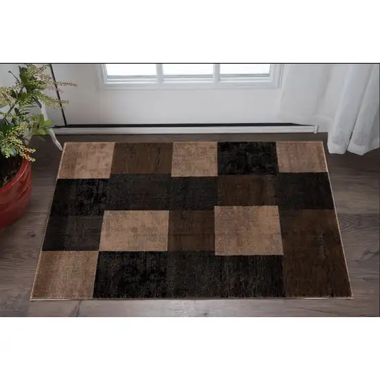 Brown Checkered Power Loom Area Rug Photo 1