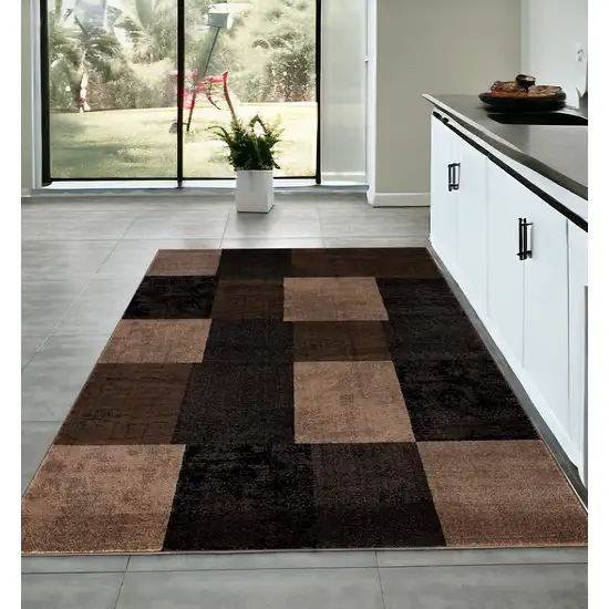Brown Checkered Power Loom Area Rug Photo 1