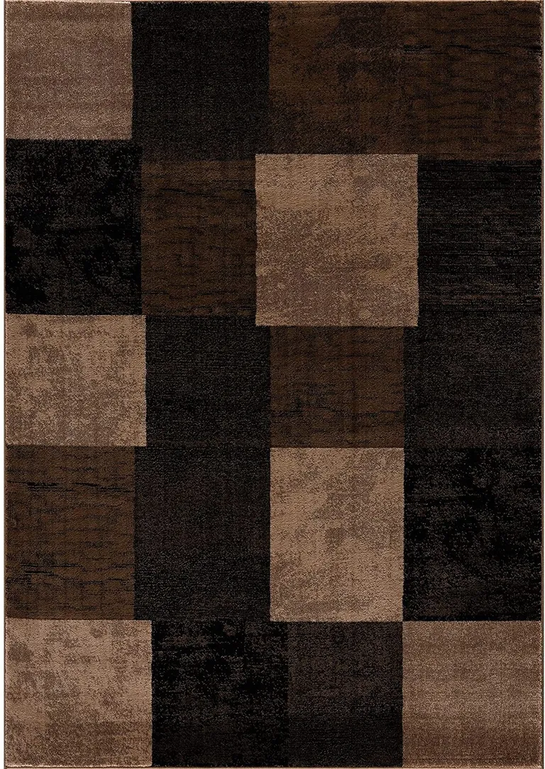 Brown Geometric Blocks Runner Rug Photo 4