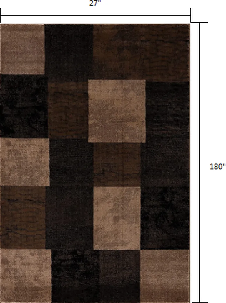 Brown Geometric Blocks Runner Rug Photo 5