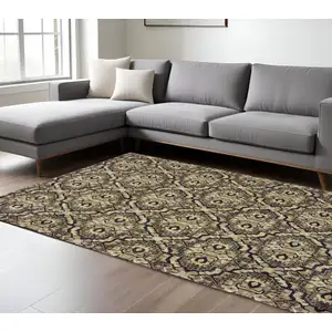 Photo of Brown Geometric Distressed Area Rug