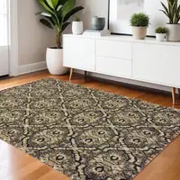 Photo of Brown Geometric Distressed Area Rug