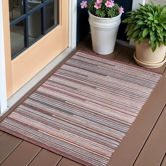 Brown Geometric Handmade Indoor Outdoor Area Rug Photo 1