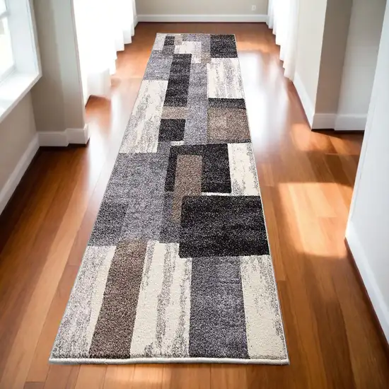 Brown Geometric Power Loom Runner Rug Photo 1