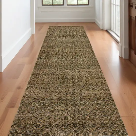 12' Runner Brown Geometric Power Loom Runner Rug Photo 1