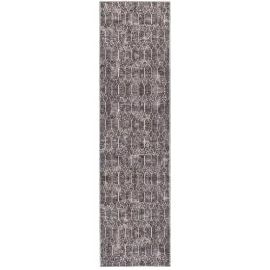 Brown Geometric Power Loom Washable Runner Rug Photo 1