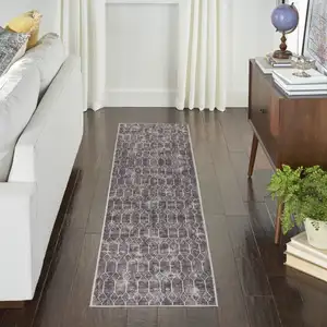 Photo of Brown Geometric Power Loom Washable Runner Rug