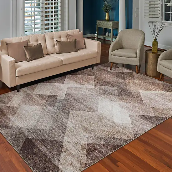 Brown Geometric Stain Resistant Area Rug Photo 6