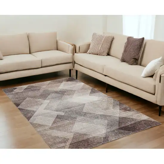 Brown Geometric Stain Resistant Area Rug Photo 1