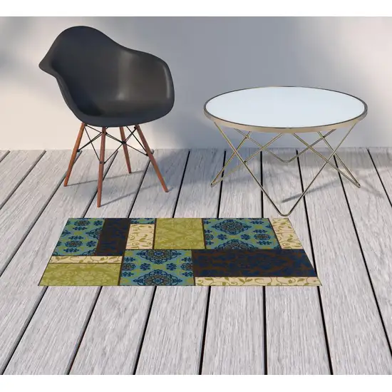 Brown Geometric Stain Resistant Indoor Outdoor Area Rug Photo 2