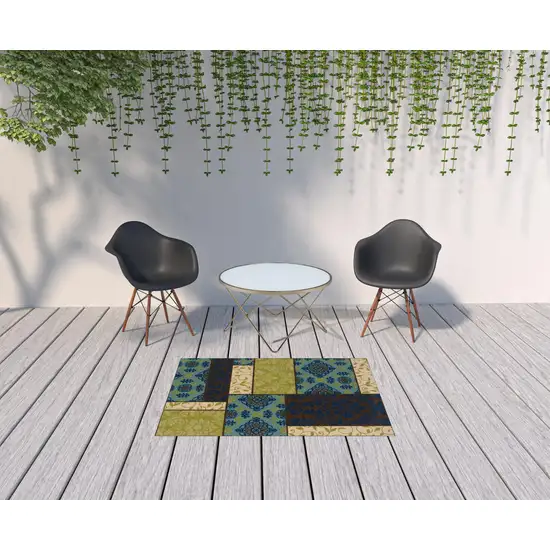 Brown Geometric Stain Resistant Indoor Outdoor Area Rug Photo 2