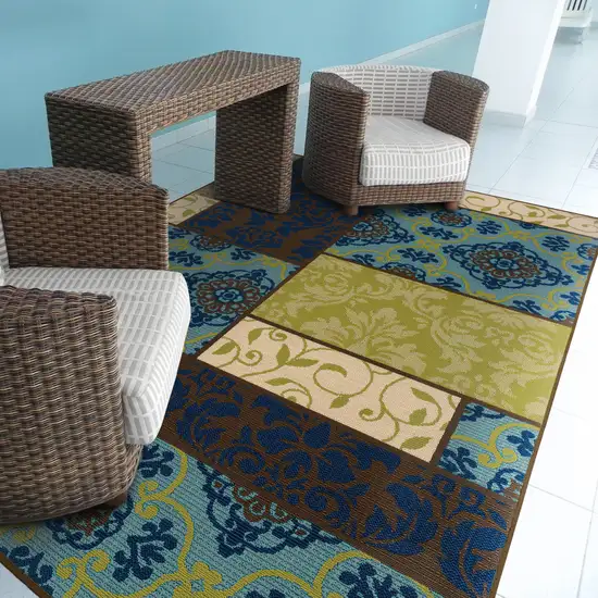 Brown Geometric Stain Resistant Indoor Outdoor Area Rug Photo 4